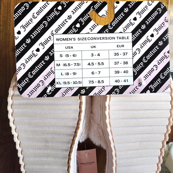 NEW! Juicy Couture Women's Faux Fur Slippers In Blush/Pearl Size M 6.5/7.5 - Picture 6 of 10